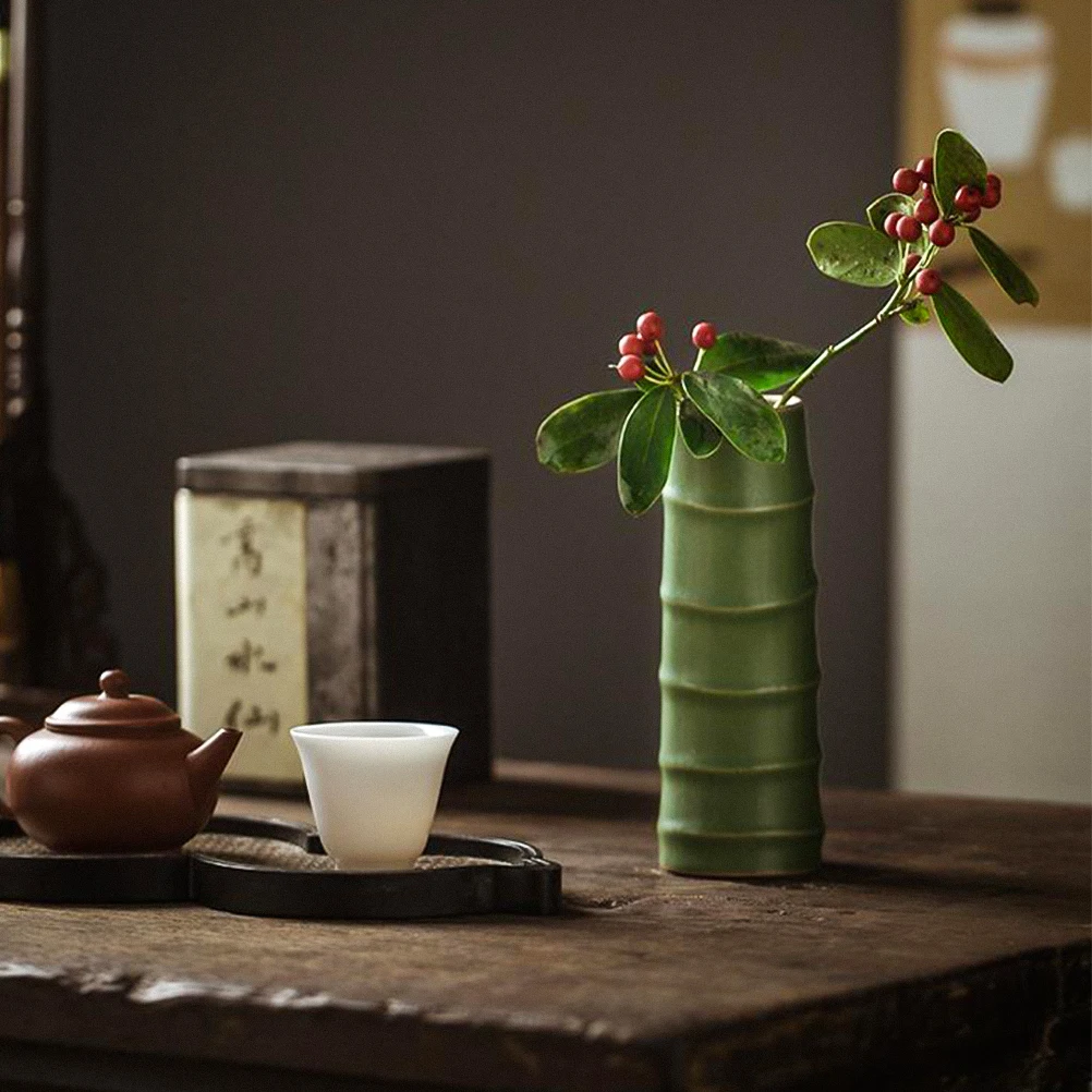 Bamboo Cylindrical Vase Ceramic Imitation Bamboo Vase Creativity Flower Arrangement Vase Office Desktop Decorations Home Decor 2