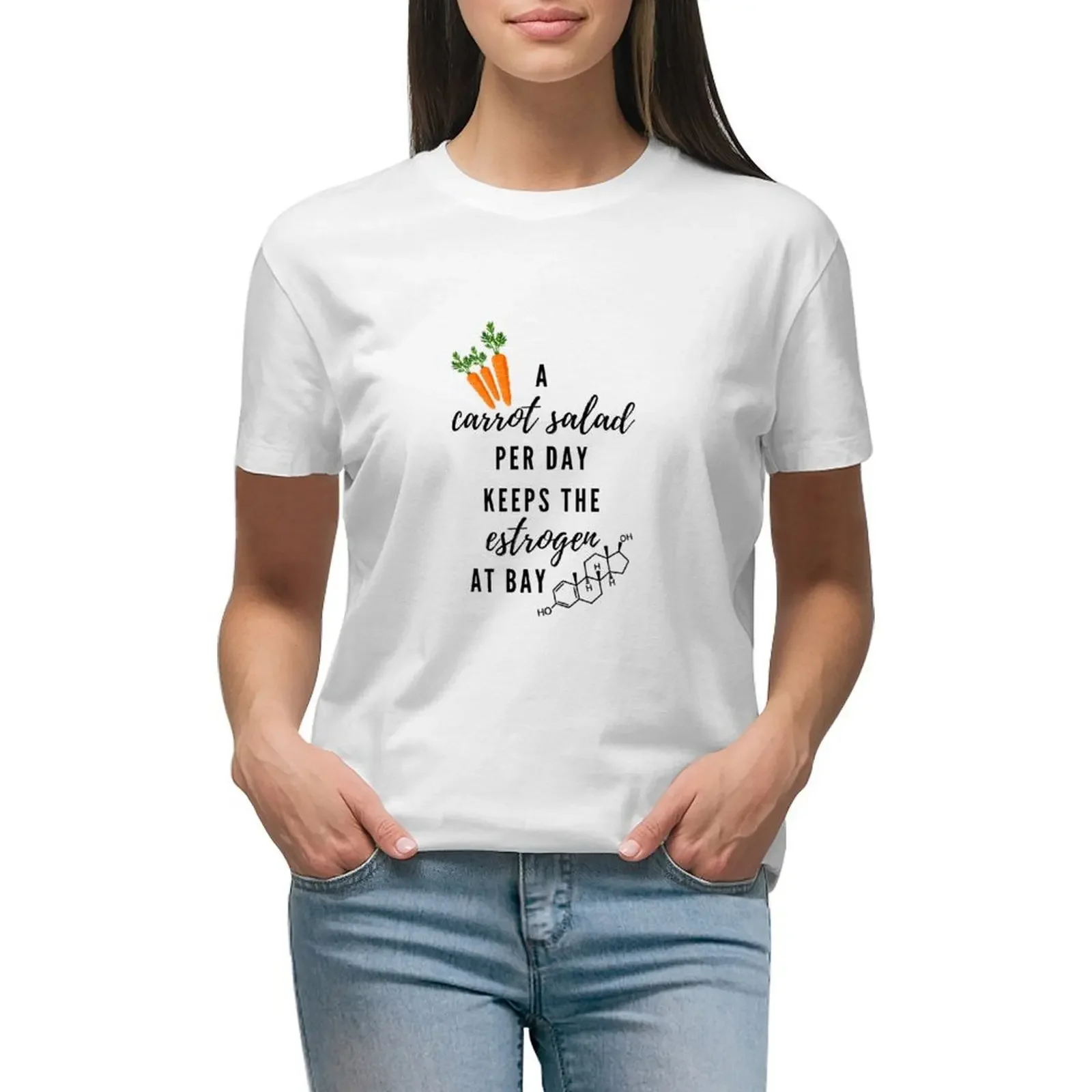 Una Insalata Di Carote Al Giorno Mantiene L'Antigene A Bay T-Shirt Moda Coreana T-Shirt Divertenti Per Le Donne