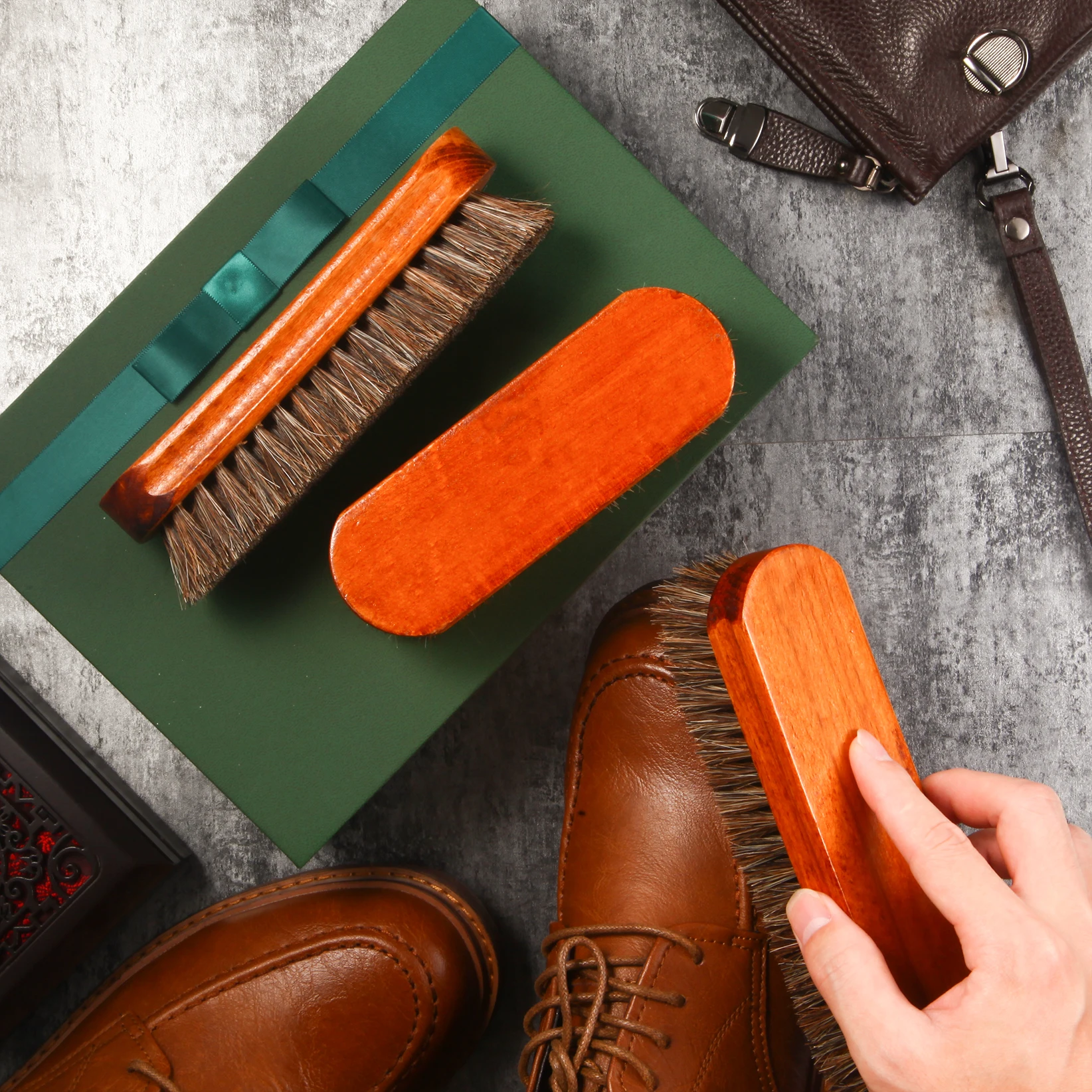 Shoe Brush Hand Brush Horsehair Polish Polish Cleaner Suitable for Shoes Boots Coat Sofa Sneakers Wooden Home 5