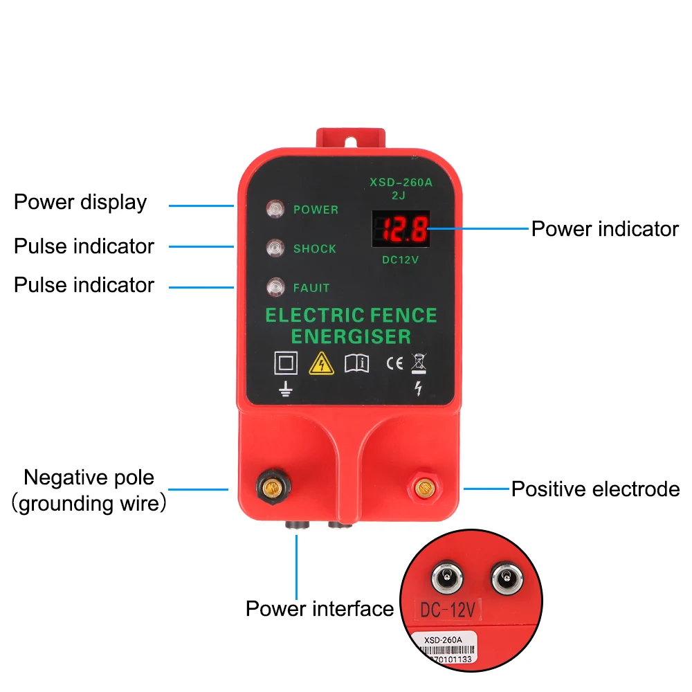 Voltage Display 10KM Waterproof Alarm Electric Fence Energizer