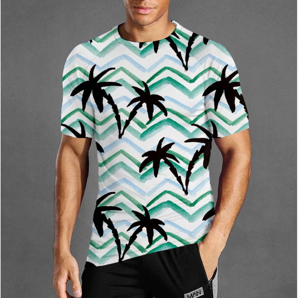 

New summer sports fitness training T-shirt men's quick-drying breathable slim rainforest figure round neck short sleeve