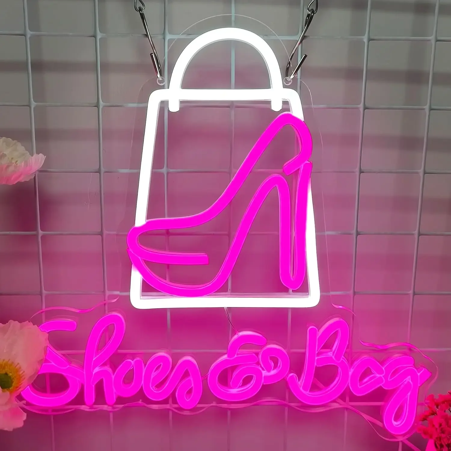 Shoes & Bag LED Neon Lights, Neon Sign for Shop Wall Decor, Pink Neon Signs for Clothing Store Decor Dressing Room Sign Decor