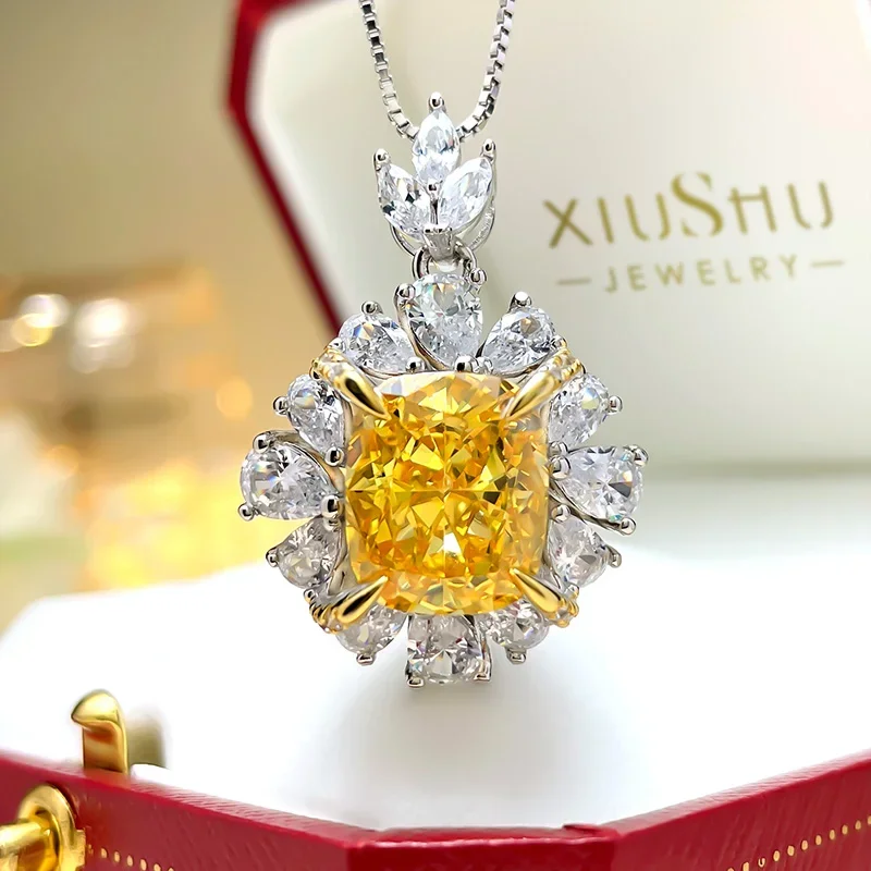 

Colorful Diamond Necklace Amethyst Yellow Diamond 925 Silver High Grade Vintage Colorful Pendant Luxury Wedding Jewelry