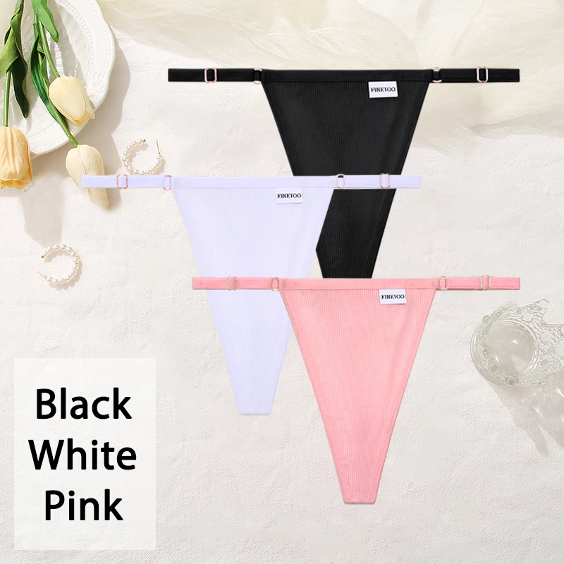 3PCS/Set Women Cotton Panties Sexy T-Back Thong Adjustable Waist G-String Underwear Breathable Soft Intimates Lingerie FINETOO