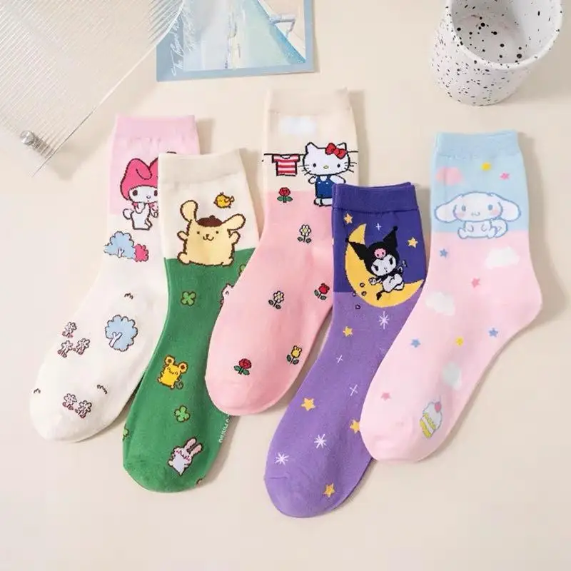 

Мультяшные милые носки серии Sanrio до середины икры, милые японские длинные носки Kuromi Mymelody, хлопковые носки с аниме принтом допамина