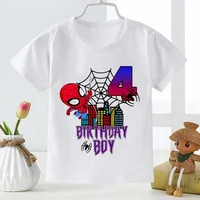 Spidermans Birthday Number T-shirt Boys Marvels Superhero Cartoon Tee Summer Short Sleeve T-shirts 1-9 Age White Tshirt Kid Gift 1