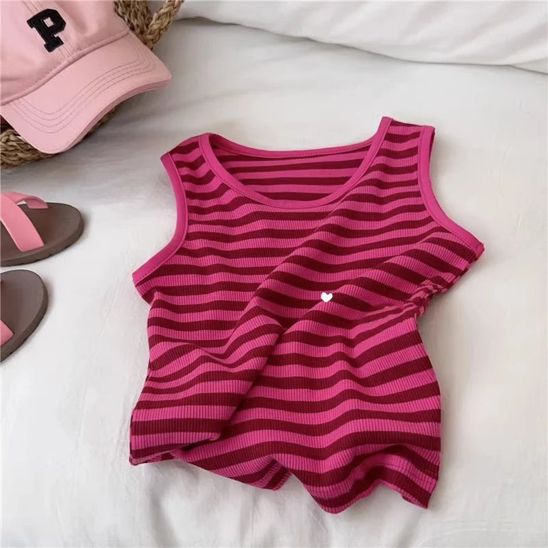 Cute Girls Summer Clothes Set Stripe Tank Top Overall