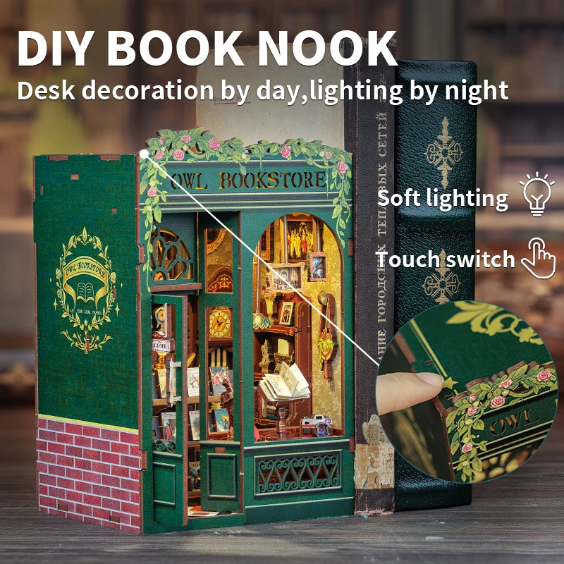 Cutebee Diy Mini Wooden Dollhouse Doll House  With Furniture Light Casa Miniature Owl Bookstore For Toys Birthday Gifts 2
