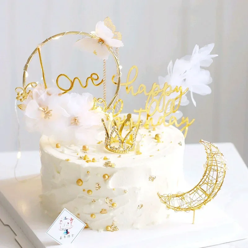 Butterfly Yarn Cake Topper Iron Flower Garland Party Cake Decoration Flags Dessert Baking Supplies Party Decorations Birthday Party Supplies Cake Topper Cake Decorations Cake Toppers Cake Baking Tools Gold Leaf Cake Decorations