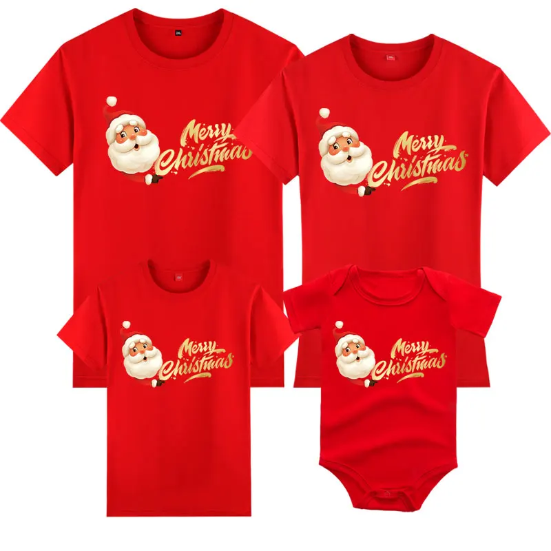 

Family Clothing Set Christmas Matching Clothes Mother Daughter Father Son T-Shirts Red Christmas Santa Print Mother Kids Tops