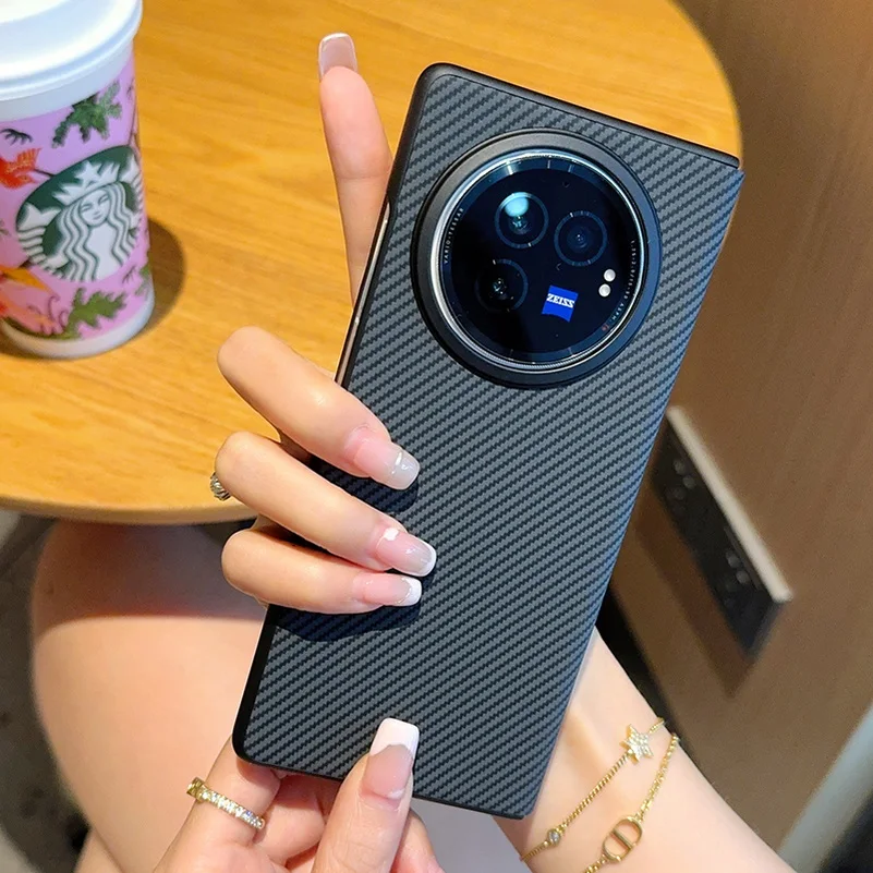 Luxury Leather Carbon Fiber Flip Case with Camera Protection - Fully Wrapped and Stylish