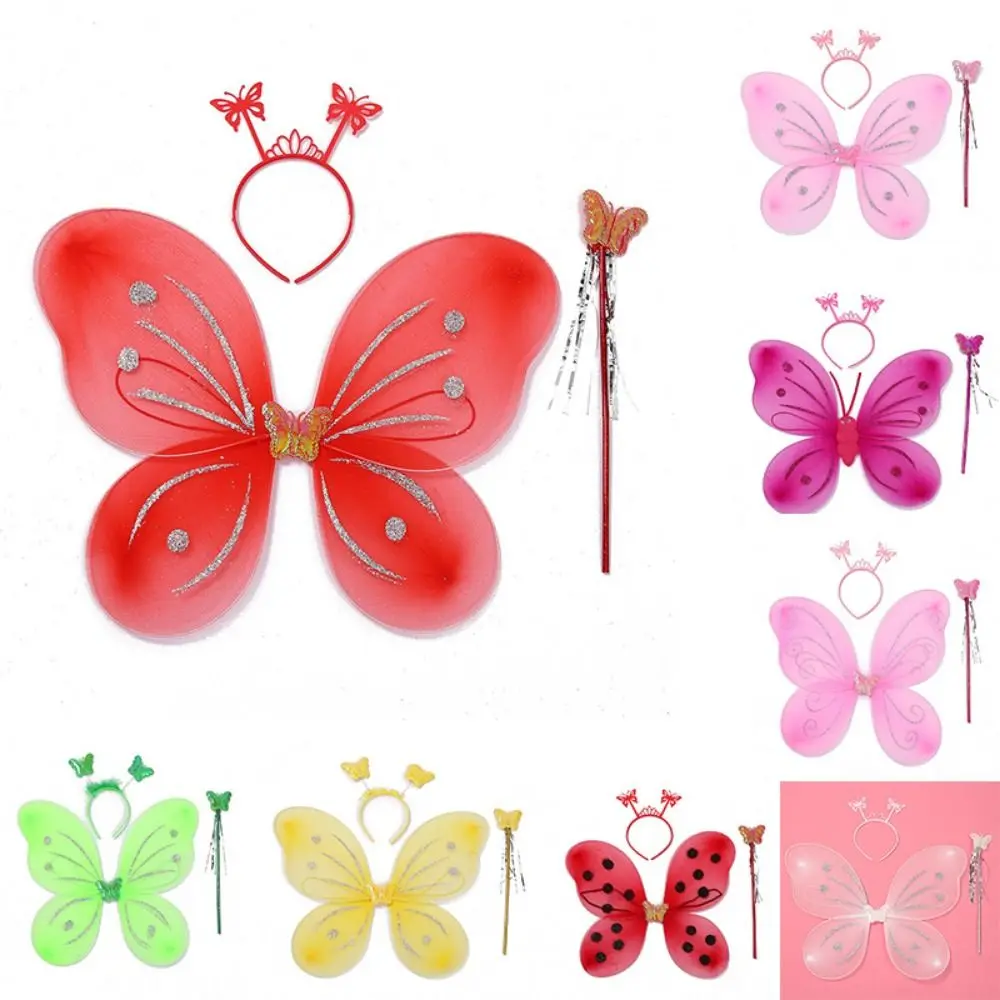 Girls Kids Glitter Butterfly Fairy Wing Costume