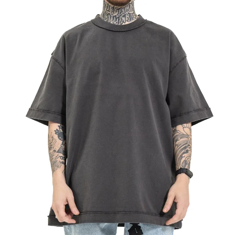 Oversized T Shirts for Men Casual Short Sleeve T-Shirts Crew Neck Drop  Shoulder Knitted Stylish Heavy Weight Tshirts 