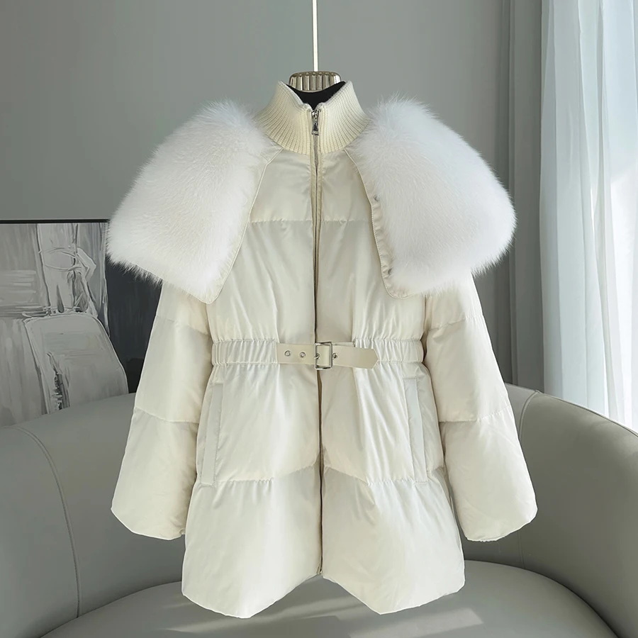 New 90% White Goose Down Jackets Thick With Big Real Natural Fox Fur Collar Puffer Jacket Winter Warm Coats