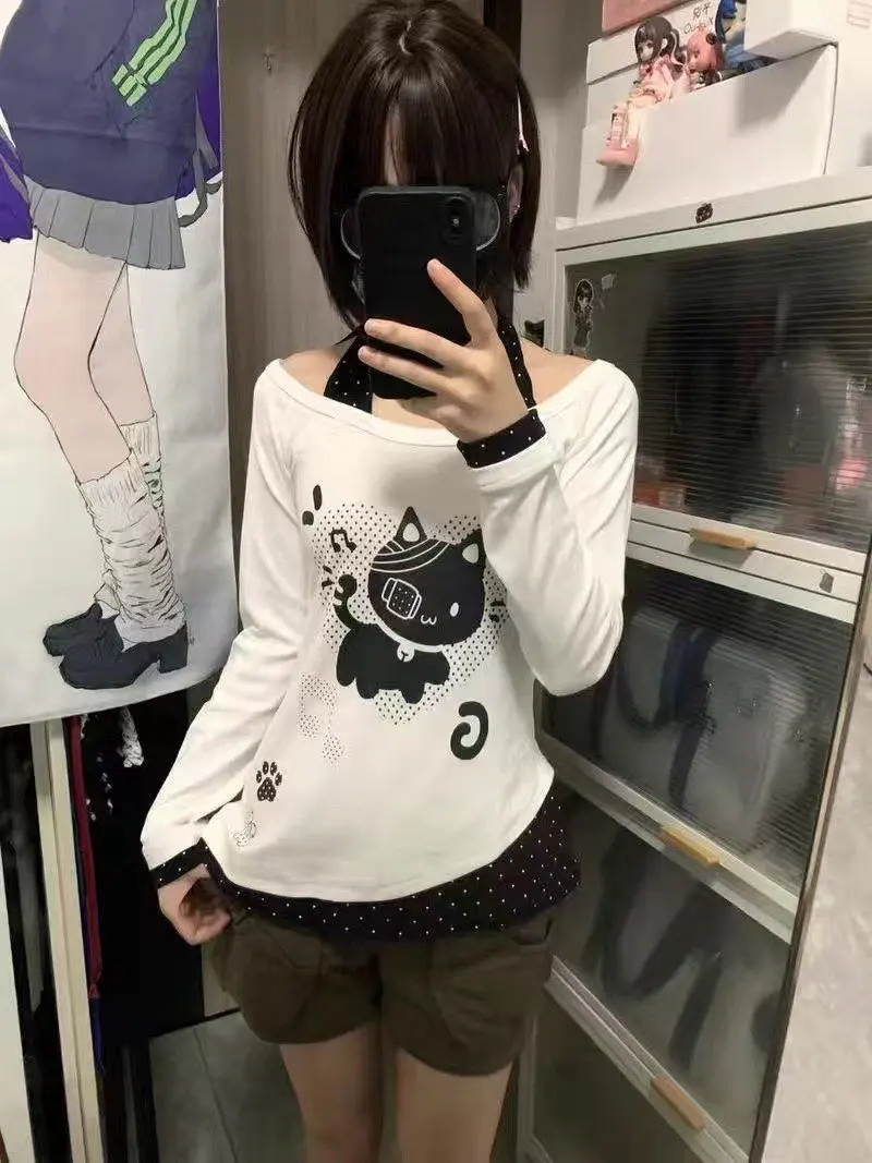 Patched Neko Off-Shoulder T-Shirt - Cutecore Aesthetic photo review