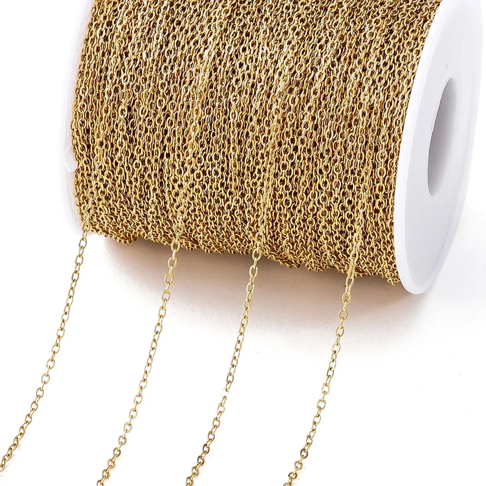 Gold Stainless Steel Beaded Chain for Jewelry Making - 2 Meters