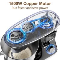 1500 Вт 6-скоростной 6,2 л кухонный миксер для еды, электрический блендер, автоматический миксер на подставке с таймером, венчик для крема, яиц, венчик, тестомес — изображение 6