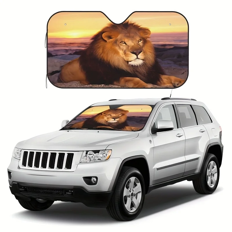 Lion Print Car Windshield Sunshade, Durable Foldable Car Sunshade, Keeping Your Vehicle Cool Car Sunshade couple dachshund car sunshade dachshund driving car sunshade funny dachshund car sunshade dachshund windshield sunshade