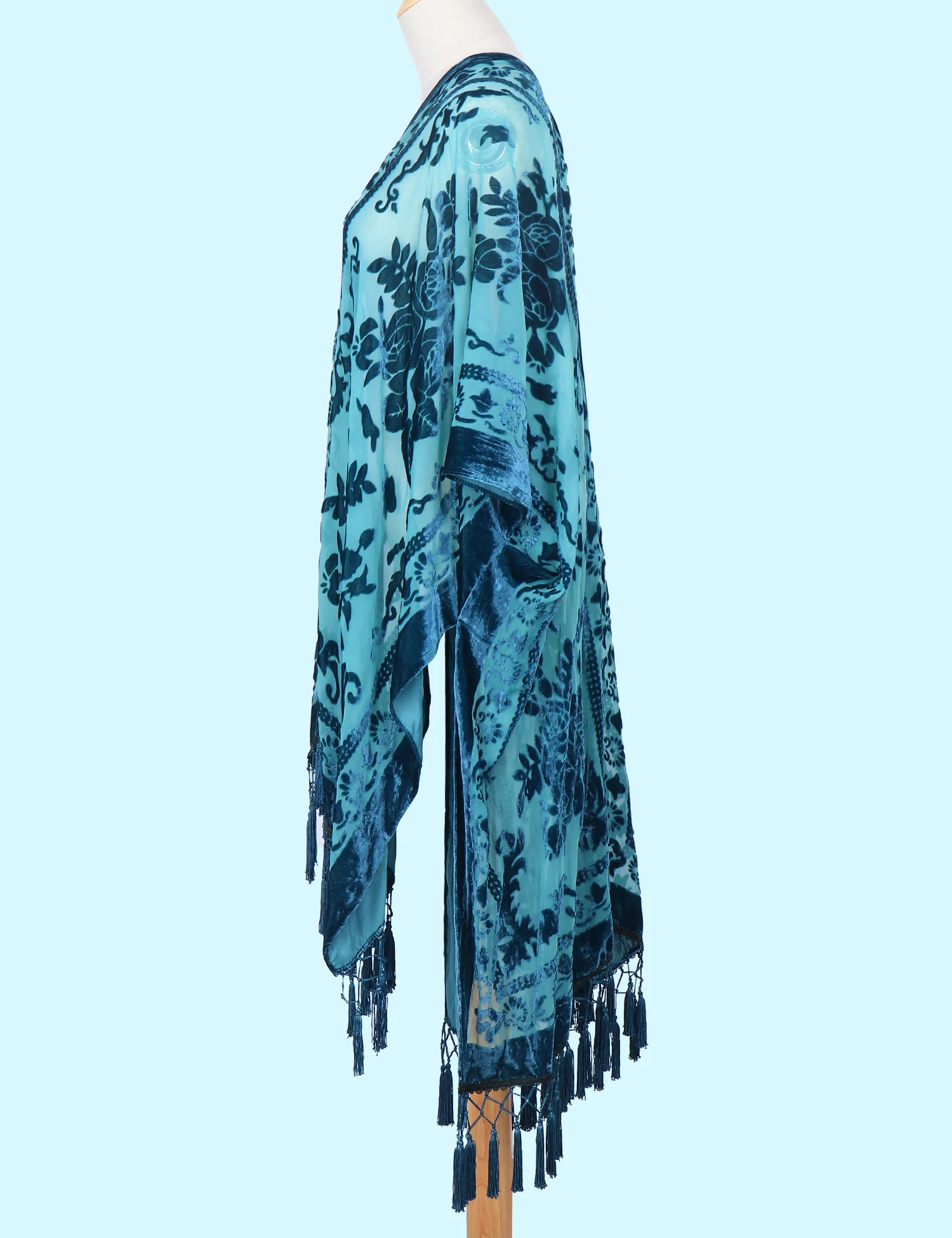 Bohemian Style Velvet Kimono Long Floral Cardigan