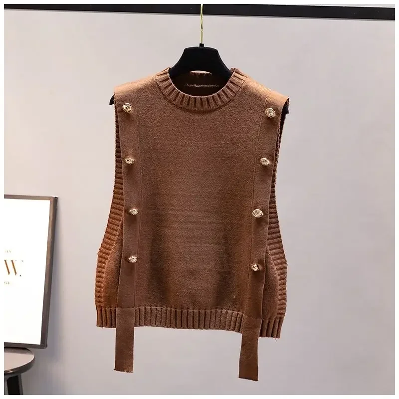 Women's waistcoat spring and autumn outer wear pullover sweater fashion casual new ladies sleeveless round neck knitted top