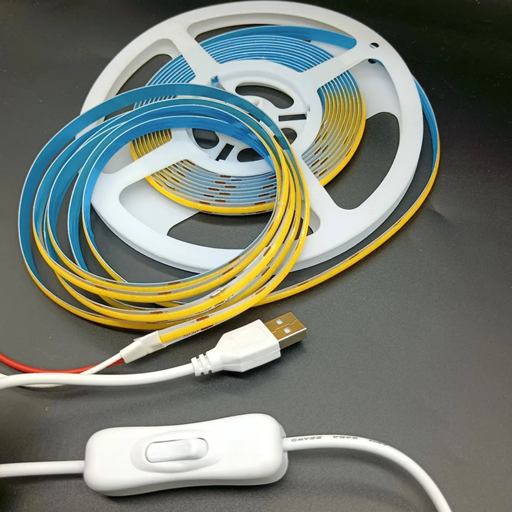 

DC5V COB LED Strip Light With USB Switch Kit RA90 High Density 320Led/m Flexible Tape Rope Ribbon Lamp Stripe Warm Natural White