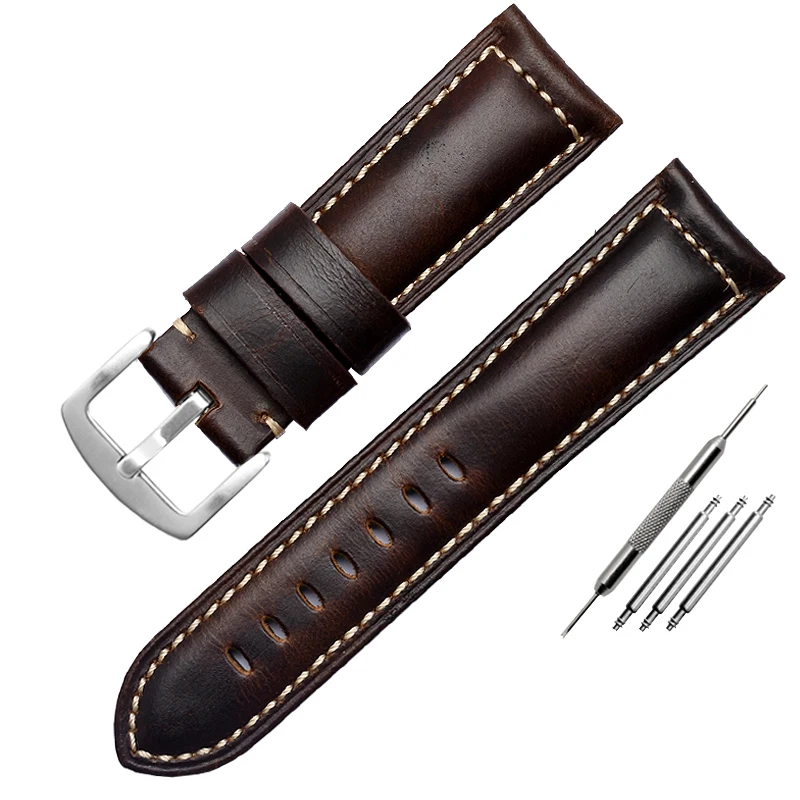 thumbnail image 1 of Correa de reloj de piel de becerro retro hecha a mano de 20 mm, 22 mm, 24 mm y 26 mm para Pa-nerai PAM441 Mi-do Citizen, correa de reloj de cuero para hombres y mujeres, 1 of 5