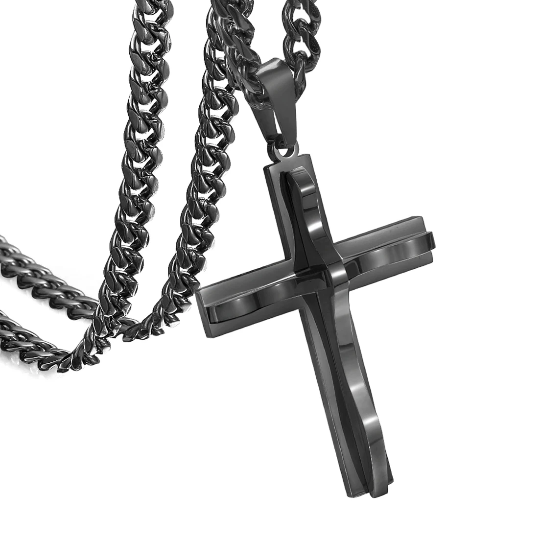 

Granny Chic Charm Black Tone Stainless Steel Cross Pendant Necklace 6mm Wide Curb Cuban Link Chain 18in-36in for Men Women