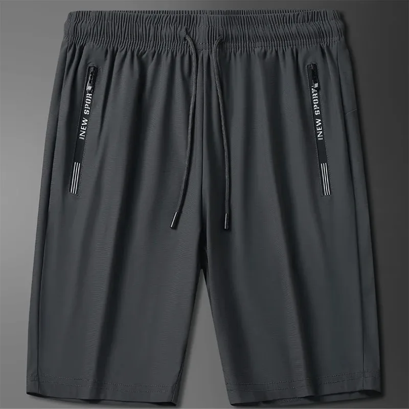 Summer Men's Solid Zipper Pockets Vacation Elastic High Waisted Casual Sports Loose Trousers Preppy Style High Street Shorts