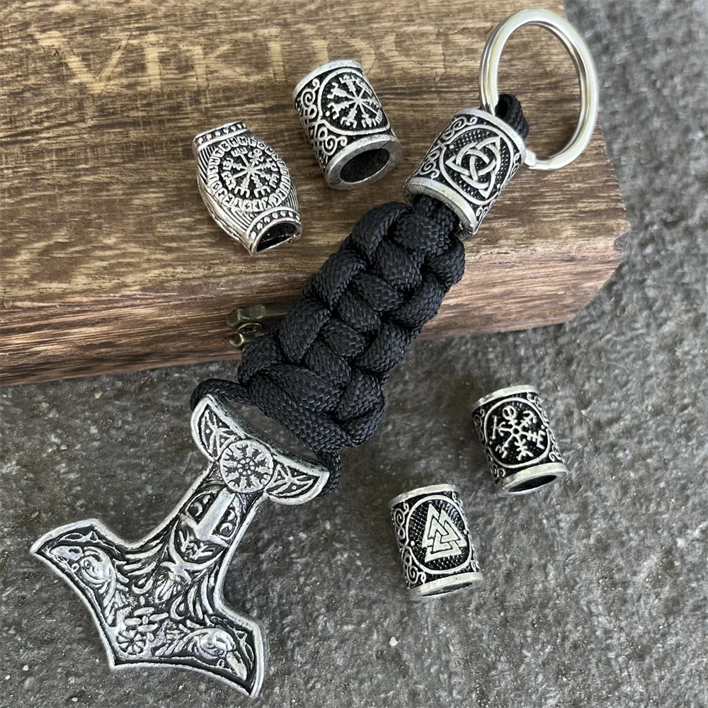 Nostalgia 1 Pz Viking Odin Aegishjalmur Raven Thor Hammer Portachiavi Per Chiavi Auto Accessori Paracord