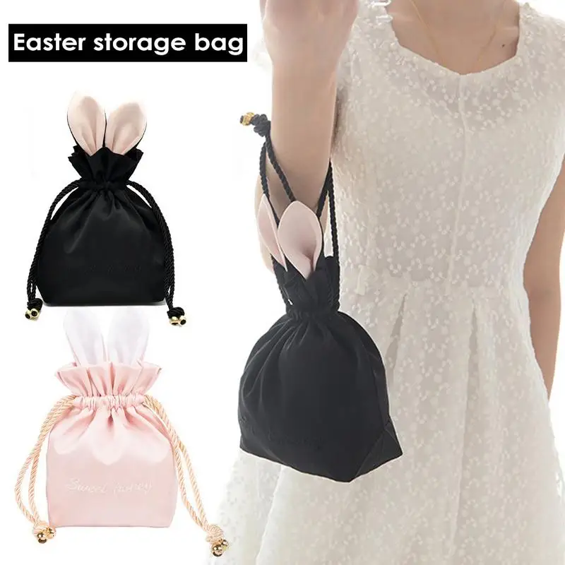 

Portable Cosmetic Storage Bag Cute Shape White Plush Balls Highquality Silk Fabric Drawstring Pouch Keys Jewelry Bag
