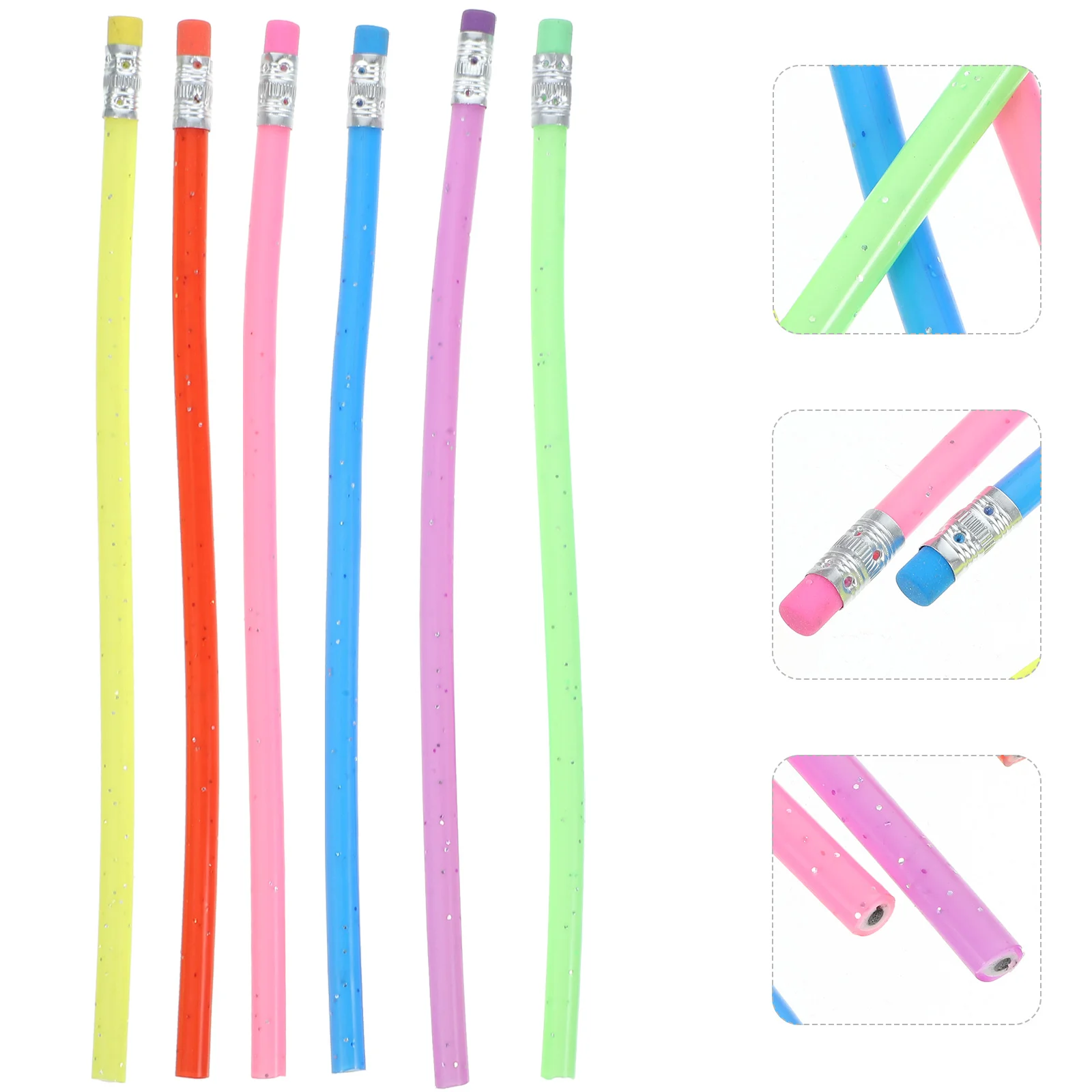 노벨티 녹색 PVC 구부릴 수 있는 유연한 연필, 지우개 포함, 무작위 색상, 12 개