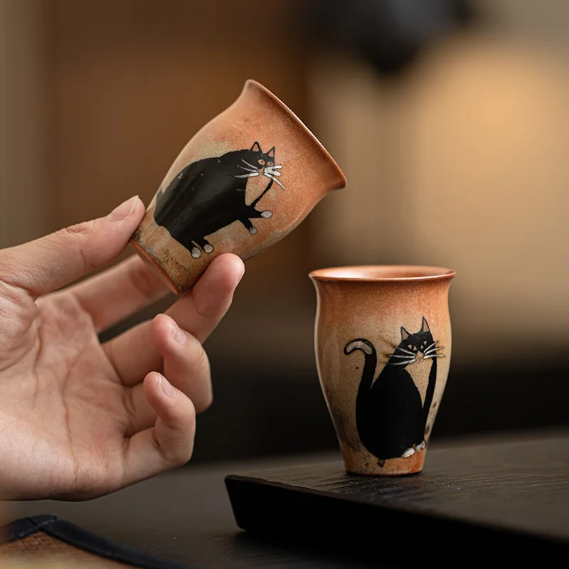 50ml Japanese Kiln Change Ceramic Teacup Retro Handmade Zhiye Cat Cup Small Master Mug Porcelain Chinese Kung Fu Gongfu Teaware