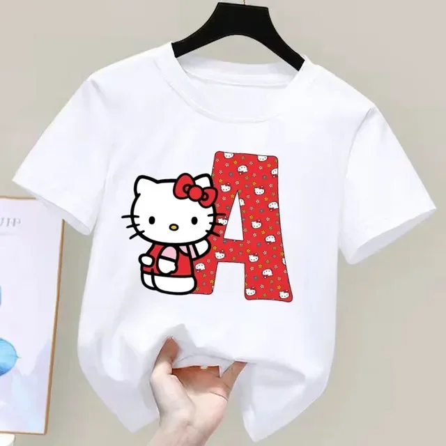 thumbnail image 1 of Camiseta de manga corta de algodón para niños con letras de la A a la Z de Hello Kitty Anime, camiseta suave de Sanrio Summer Girly Heart, regalo de cumpleaños kawaii, 1 of 5