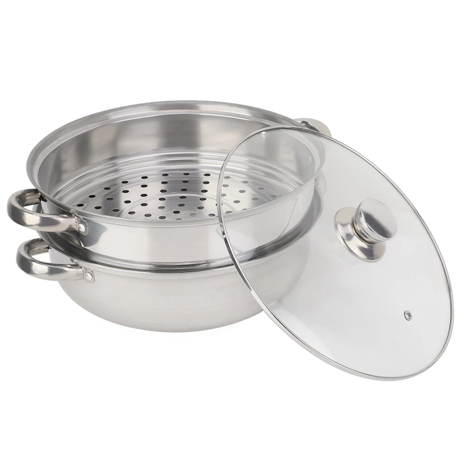 Description Picture 5 of itemStainless Steel Cookware 27cm 2 Layer Steamer Pot Cooker Double Boiler Soup Steaming Pot for Home Kitchen