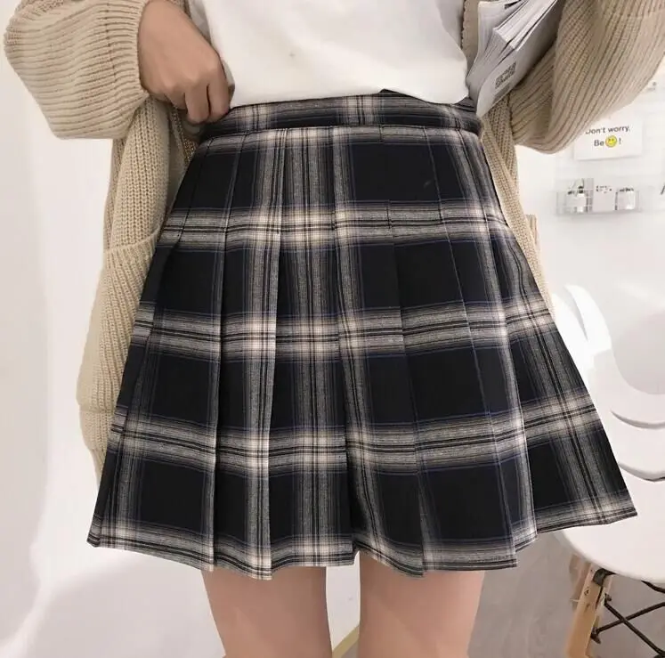 New Women Fashion Street Style Plus Size Vintage High Waist Yellow Mini Plaid Pleated Skirt A-Line Short Skirt With LiningXS-5XL black tennis skirt