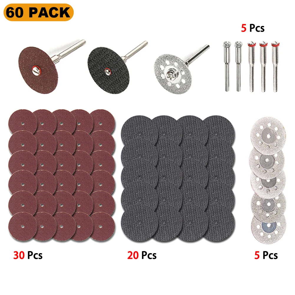 

60PCS Mini Circular Saw Blade Set Diamond Cutting Disc Sanding Wheel Diamond Metal Saw Blade Rotary Tools For Dremel Drill