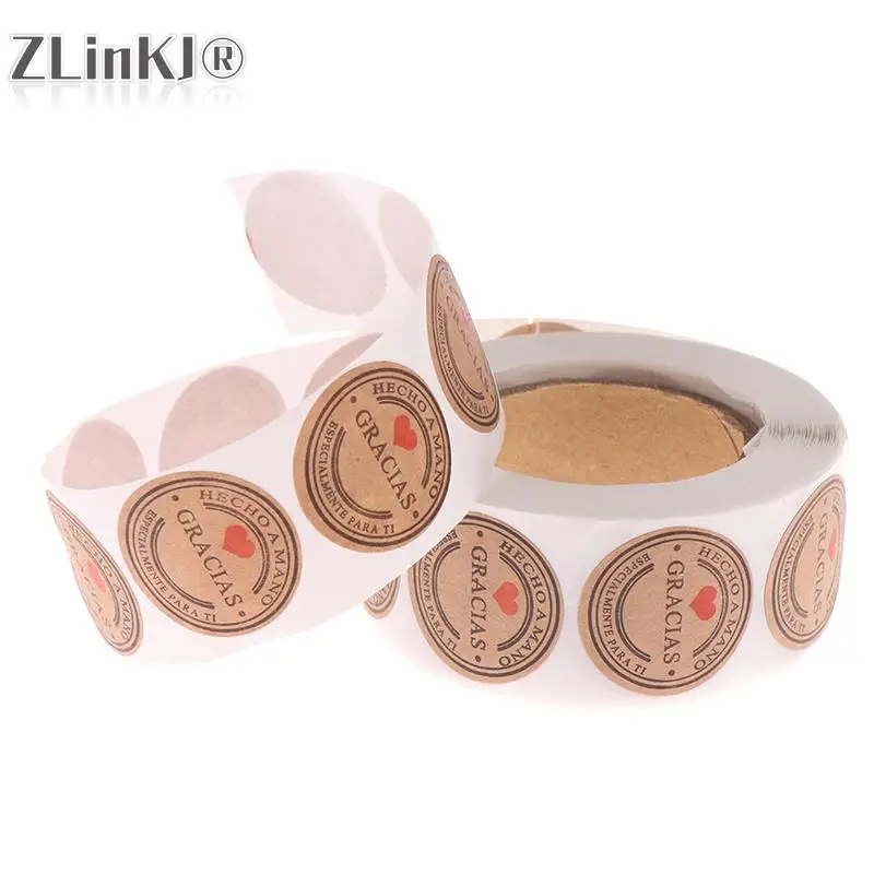 Decorative Stickers Kraft Paper Stickers DIY Scrapbooking Accessories 500Pc/roll Kraft Gracias Spanish Thank You labels Stickers Handmade Scrapbooking Sticker Package Envelope Seal Label 1inch/2.5cm
