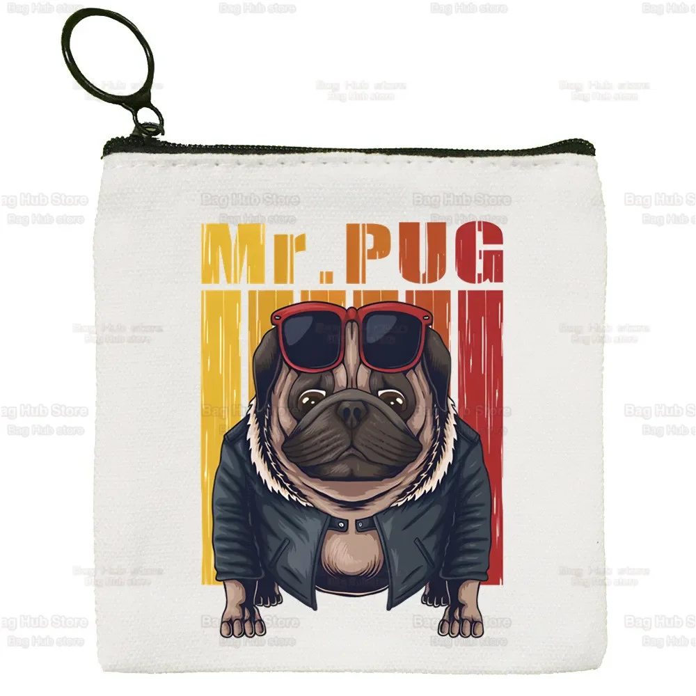 

Dog Pet Pug Life Pug Anatomy Canvas Coin Purse Custom Illustration Key Case Simple Small Cloth Bag New Creative