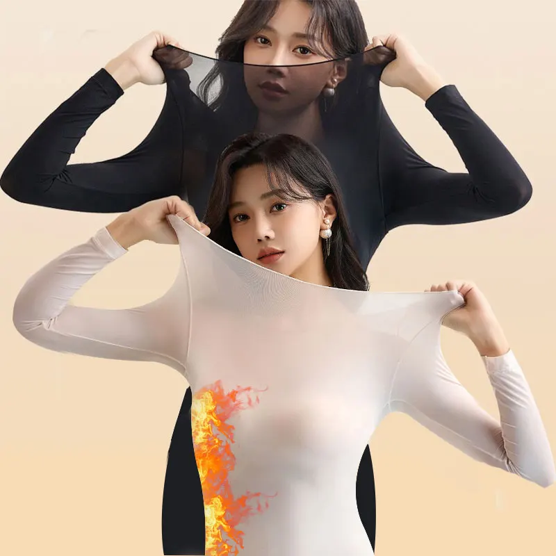 2 Pieces Seamless Thermal Underwear Set Women Long Sleeve Bottoming Top Long Johns Highly Elastic Autumn Winter Warm Thermal Set