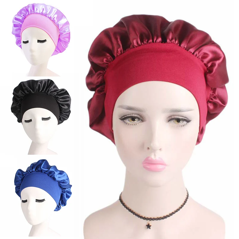 Night hair cap warm air bonnet cap hair bonnet dryer Unisex Head Wrap Elastic Band Cap For Brimmed Night Hat Bath Cap Extra Large Satin Silky Bonnet Sleep