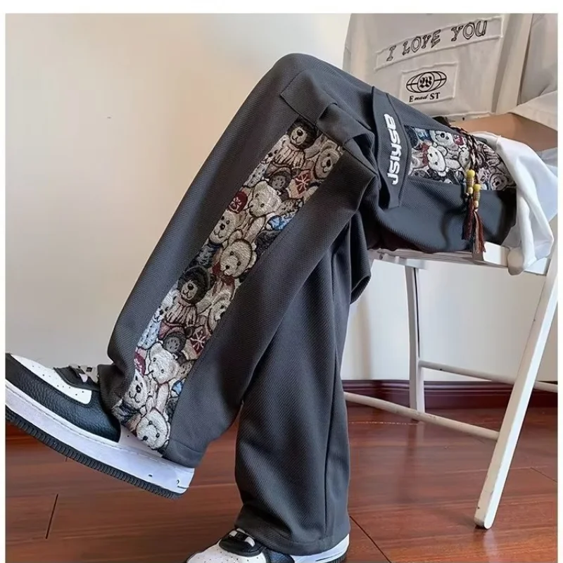 Autumn New Bear Patchwork Work Pants Men's Spring And Autumn Loose Large Size Sports Pants Trend Straight Casual Pants Men M-4XL 3
