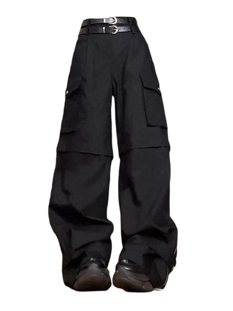 American Style Vintage High Waist Women Cargo Pants 2023 Classics Multiple Pockets  Trousers With Double Belt Streetwear Hip-hop