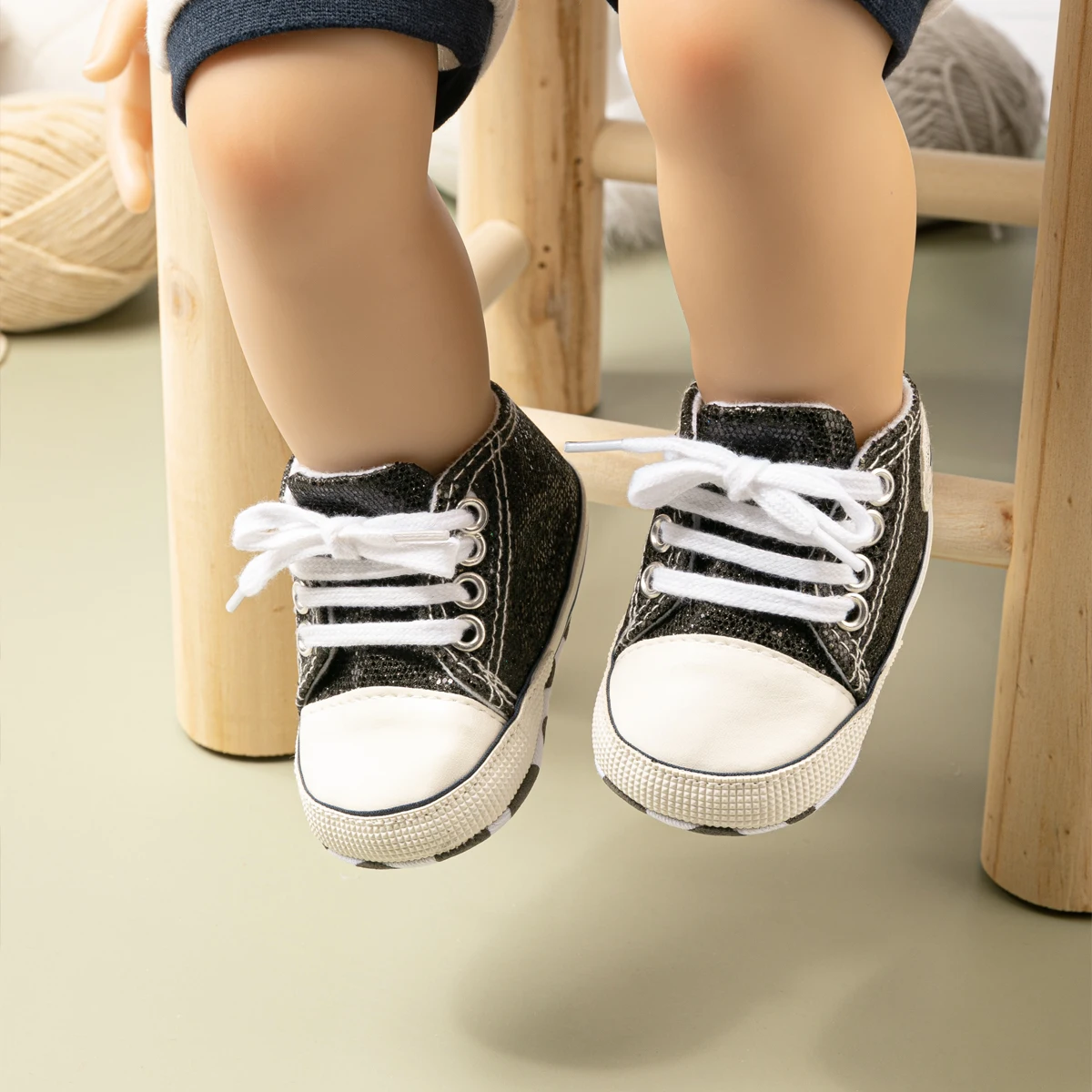 Newborn Sequin Canvas Baby Shoes 4