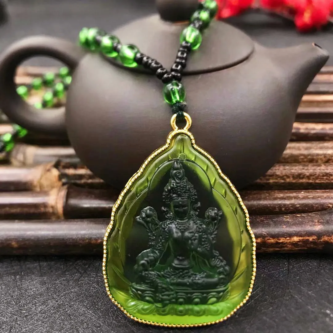 Laughing Buddha Pendant Necklace Green Black Imitation Jade Buddha Guanyin  Crystal Beaded Rope Chain Gemstone Lucky Amulet Jewelry for Women Men-2pcs  | Amazon.com