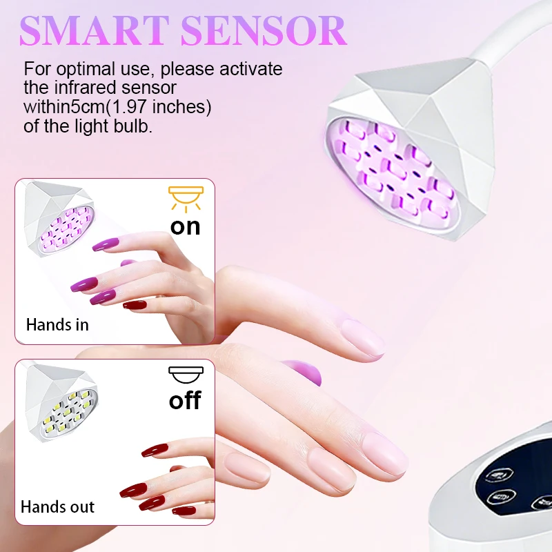 UV LED 네일 램프, 360 °   유연하고 빠른 건조를 제공하는 네일 램프, 에너지 저장 기능, 자동 센서, 휴대용 젤 네일 드라이어 라이트 (3가지 타이머 포함)