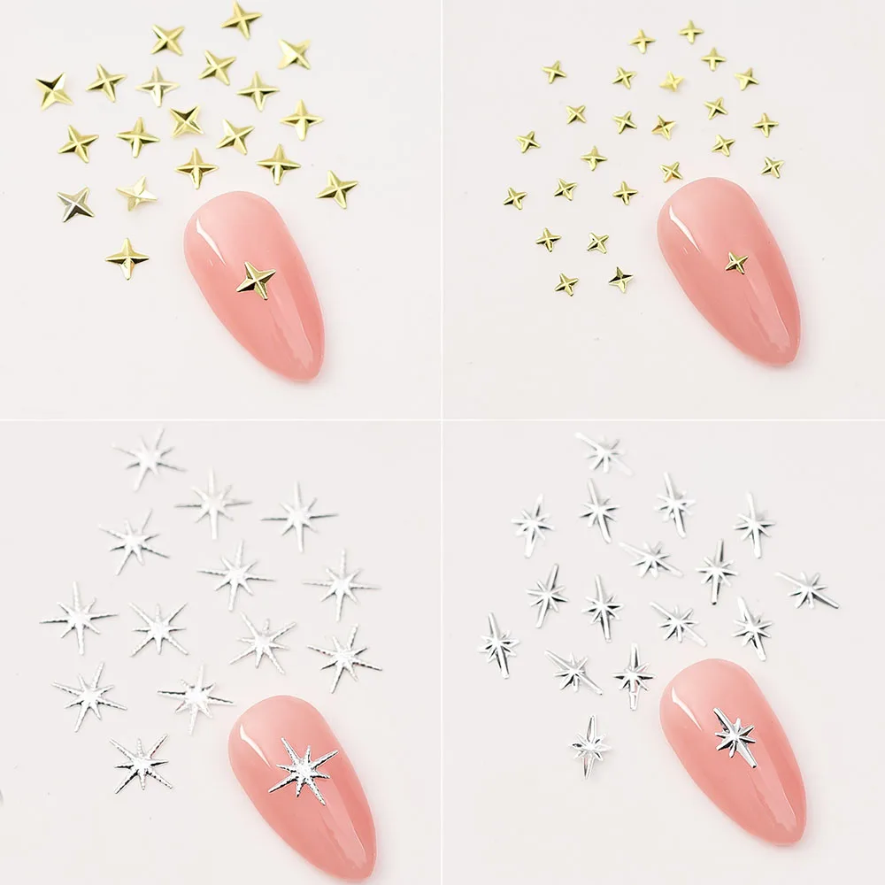 100pcs Random Mix Nail Rivet Studs Gold/Silver Stars Light Nail Art Charms Asterism Starlight Accessories Manicure Supplies 6