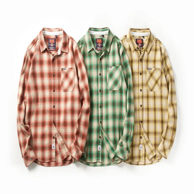 2024 New Men Casual Plaid Flannel Shirt Long-Sleeved Chest Pocket Design Fashion Printed-Button  MG11302