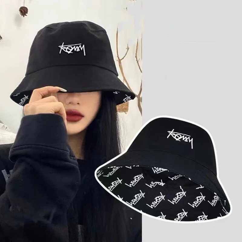 New Double-sided Wear Bucket Hat Men Women Japanese Graffiti Letter
