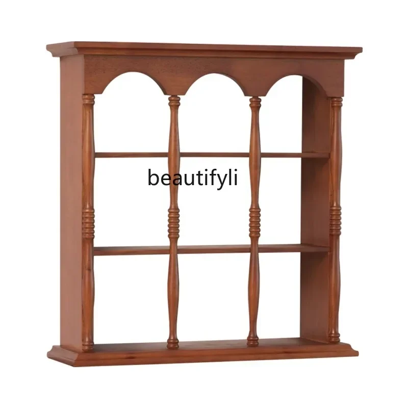 

American Retro Cup Holder Wooden Closet Storage Rack Solid Wood Storage Rack Wall-Mounted Display Rack