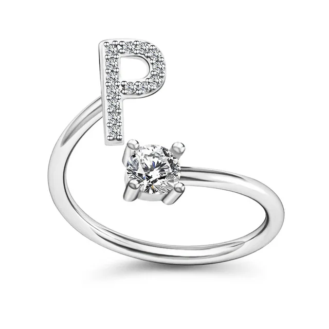 Buy Heart Name Alphabet Letter Initial P Rings for girls women girlfriend  Men Boys ring for girl Couple gift American diamond Adjustable Valentine  Crystal Diamond Cubic Zirconia Silver Gold Plated Ring at